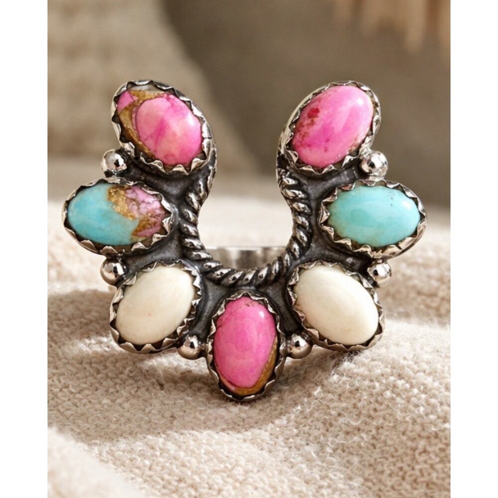Cotton Candy Naja Sterling Silver Handmade Ring Size 7 Adjustable